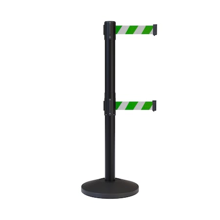 Montour Line Stanchion Dual Belt Barrier Black Post 13ft. Grn/Wh Belt ES400D-BK-GWD-130